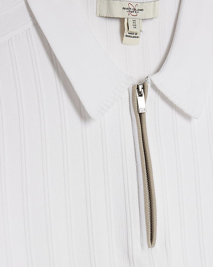 White Muscle Fit Rib Polo Shirt