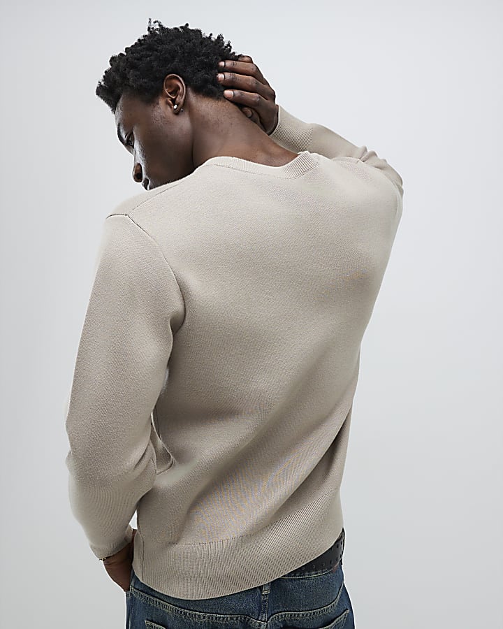 Beige Regular Fit Motorsport Jumper