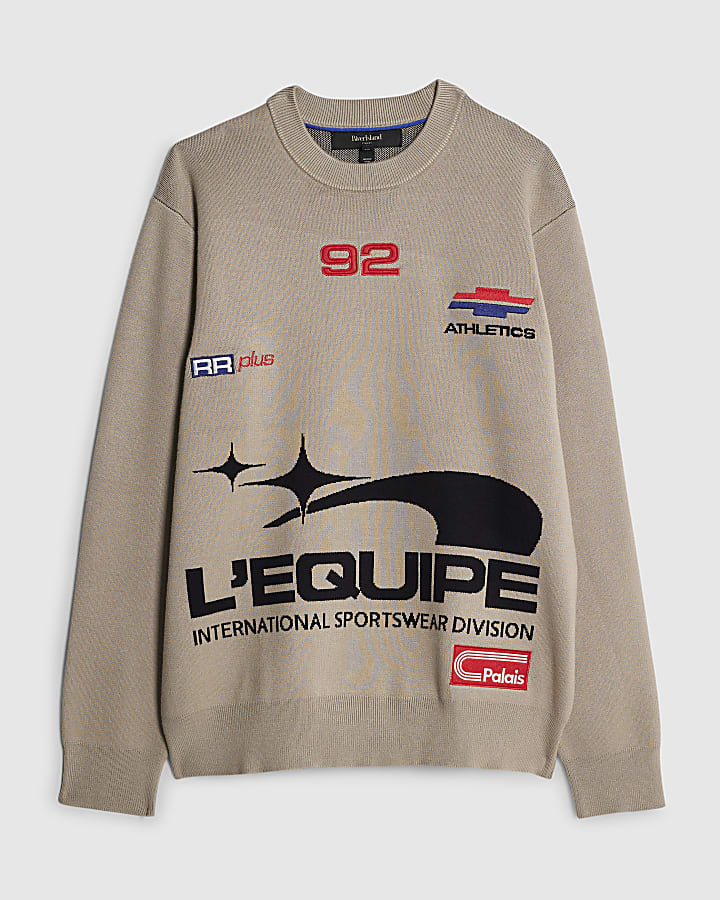 Beige Regular Fit Motorsport Jumper