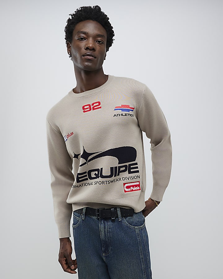 Beige Regular Fit Motorsport Jumper