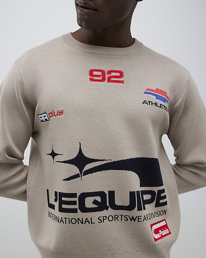 Beige Regular Fit Motorsport Jumper