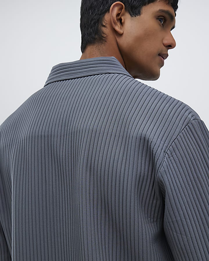 Grey Boxy Fit Chunky Plisse Shirt