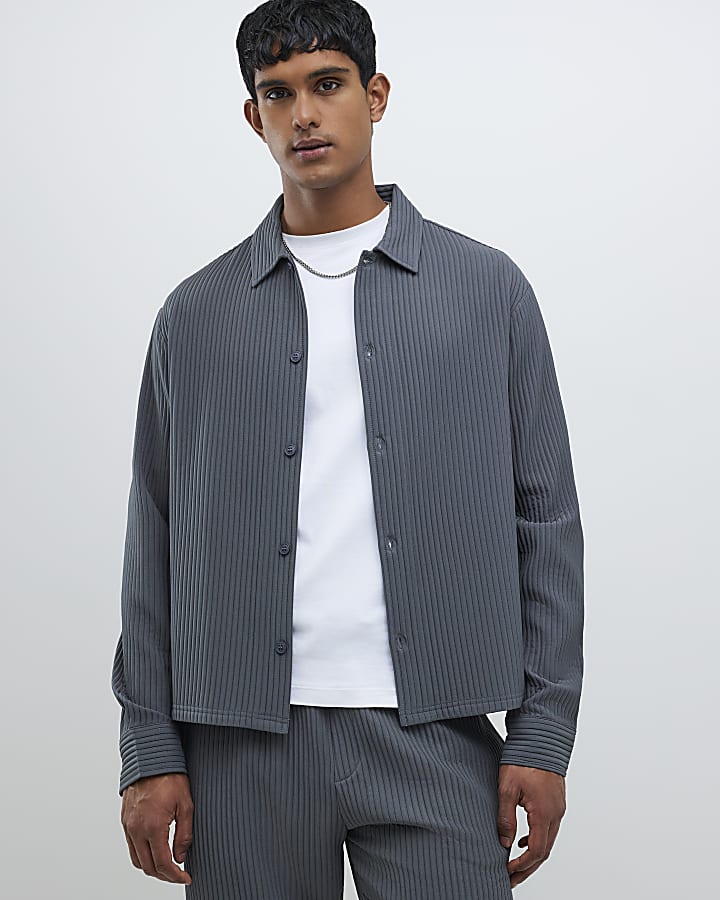 Grey Boxy Fit Chunky Plisse Shirt