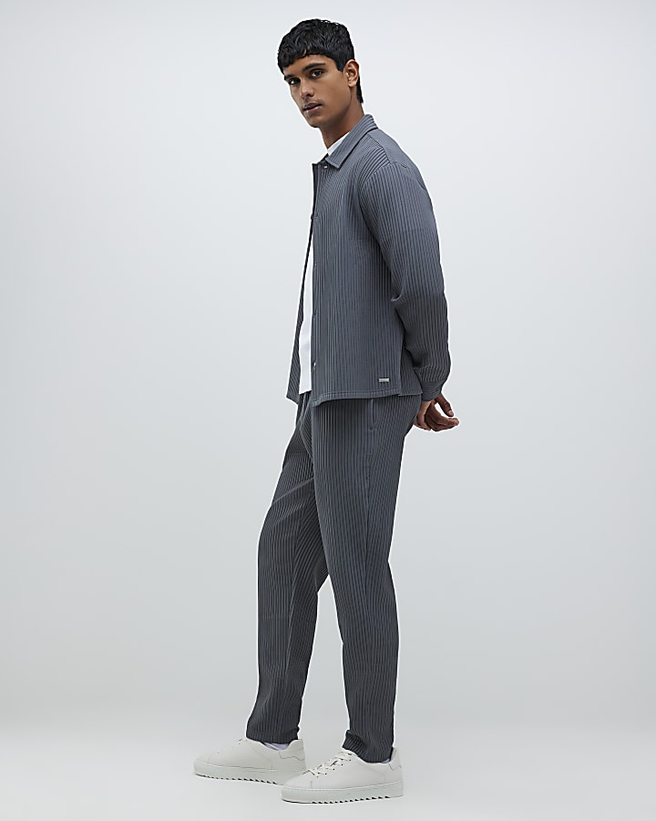 Grey Boxy Fit Chunky Plisse Shirt