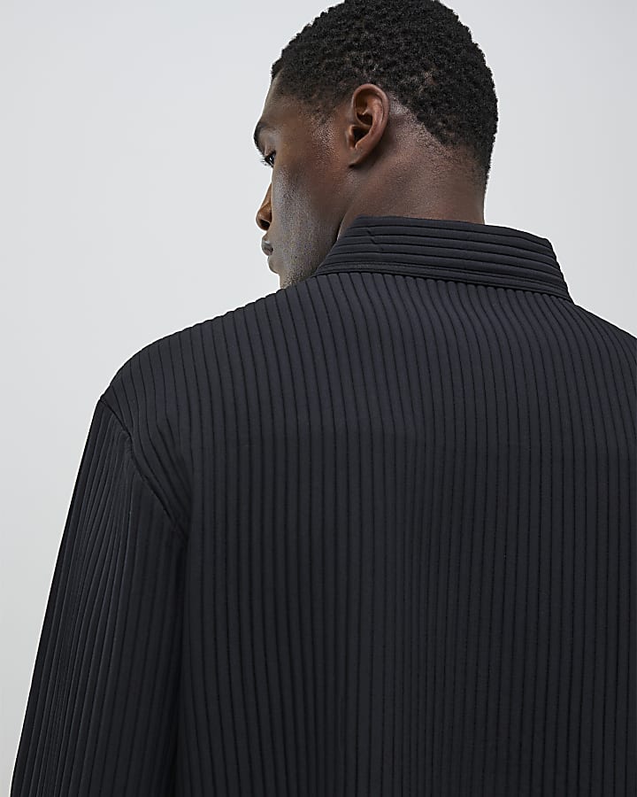 Black Boxy Fit Plisse Shirt
