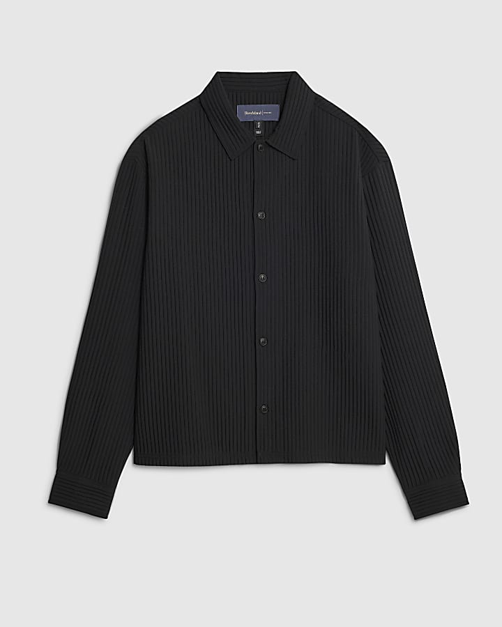 Black Boxy Fit Plisse Shirt