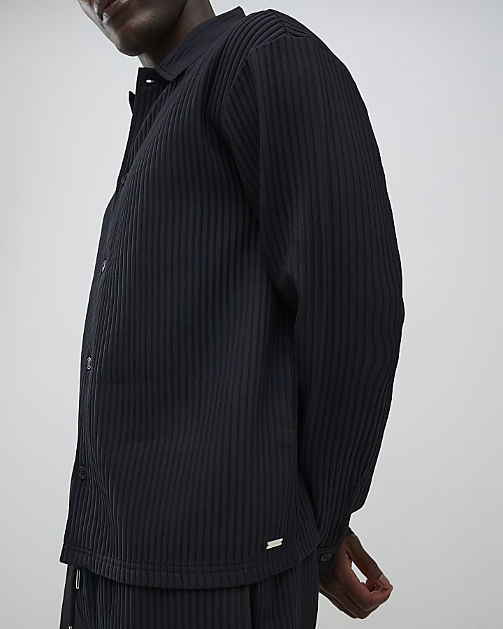 Black Boxy Fit Plisse Shirt