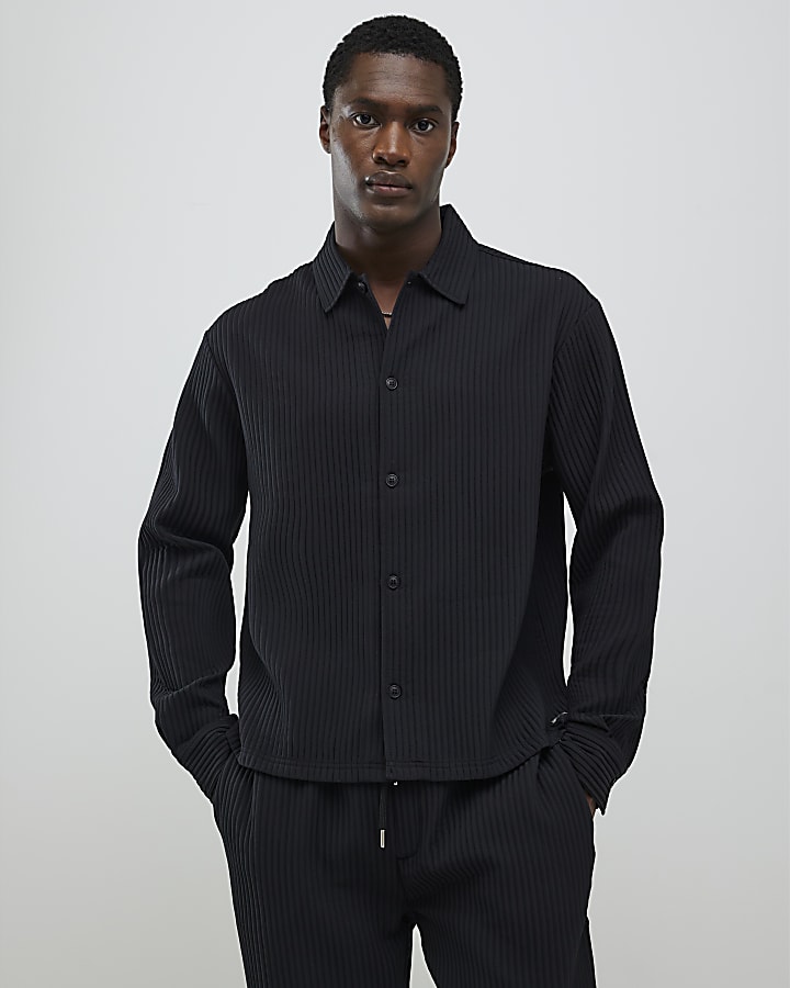 Black Boxy Fit Plisse Shirt