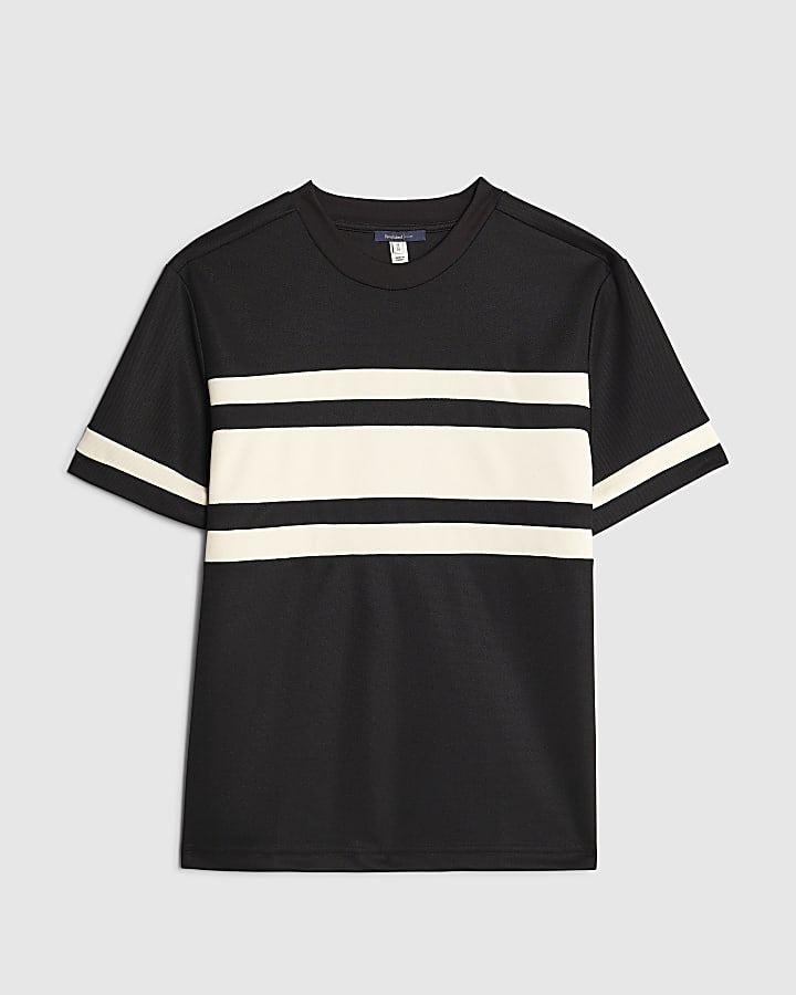 Black Slim Fit Pique Colour Block T-Shirt
