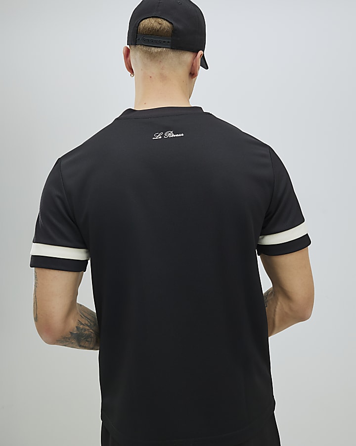 Black Slim Fit Pique Colour Block T-Shirt
