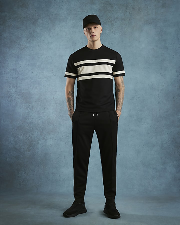 Black Slim Fit Pique Colour Block T-Shirt