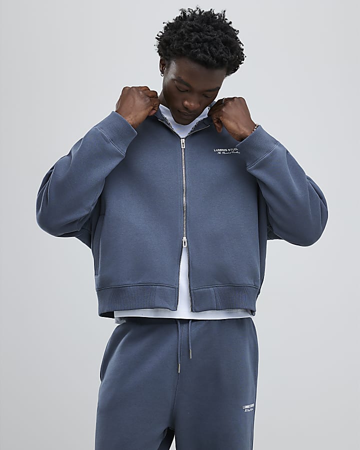 Grey Oversized Fit Luminis Zip Through Hoodie