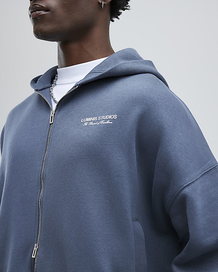 Grey Oversized Fit Luminis Zip Through Hoodie