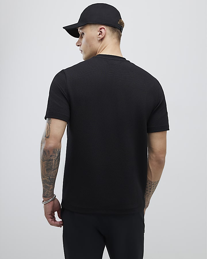 Black Slim Fit Textured Ame Saint T-Shirt