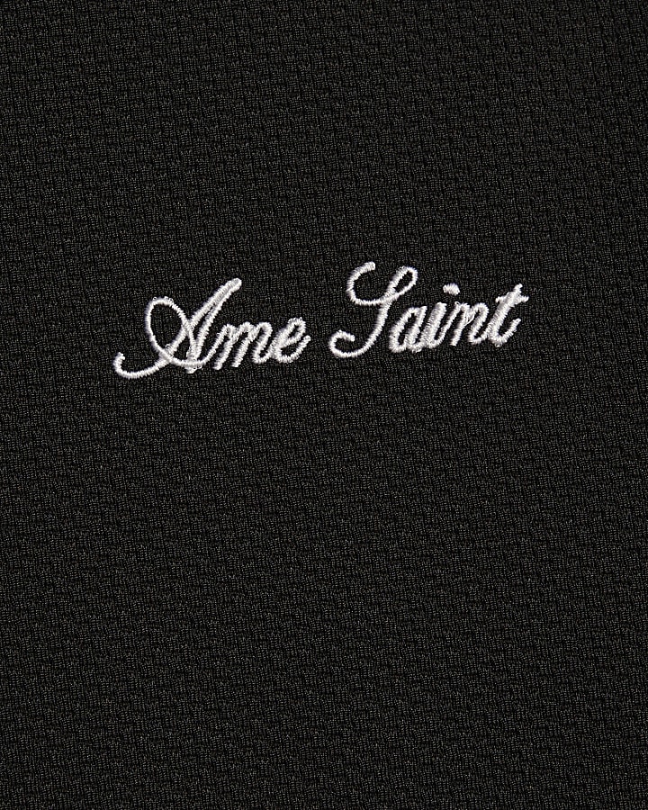 Black Slim Fit Textured Ame Saint T-Shirt