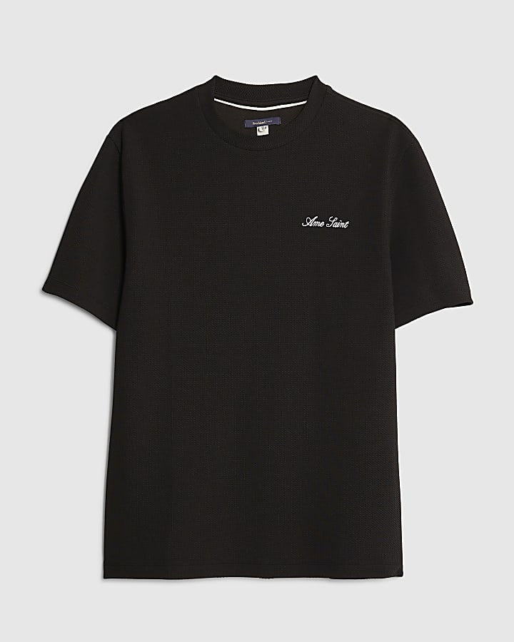 Black Slim Fit Textured Ame Saint T-Shirt