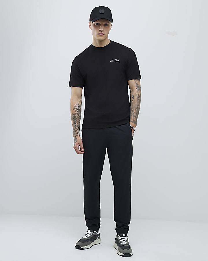 Black Slim Fit Textured Ame Saint T-Shirt