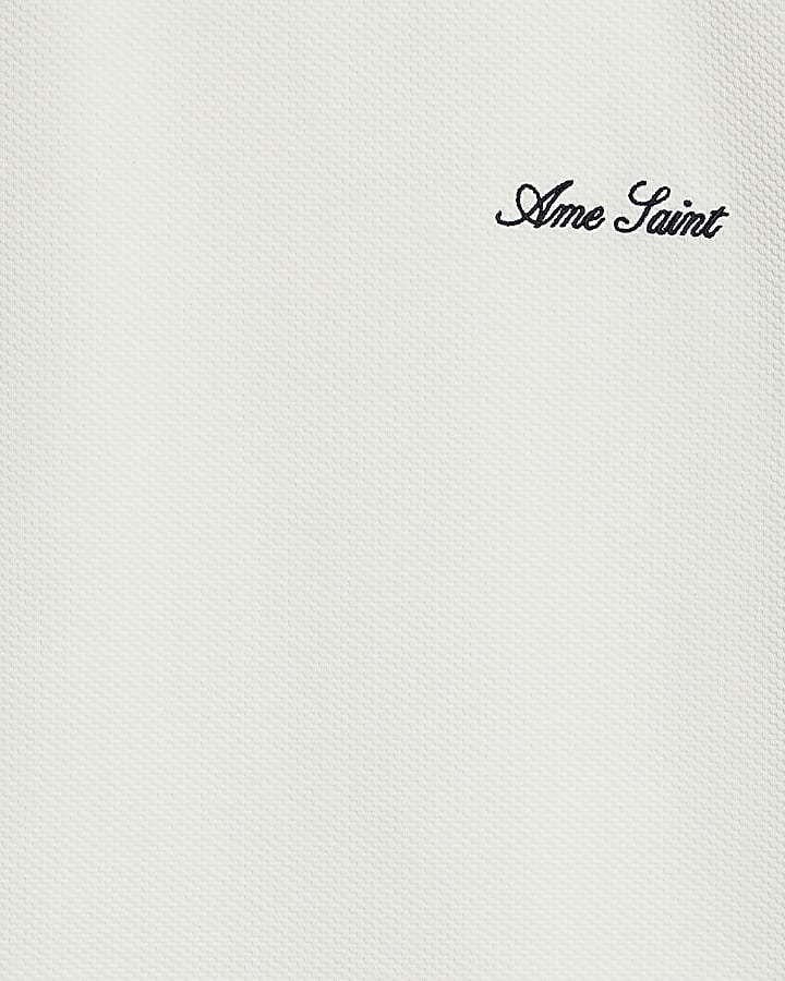White Slim Fit Textured Ame Saint T-Shirt