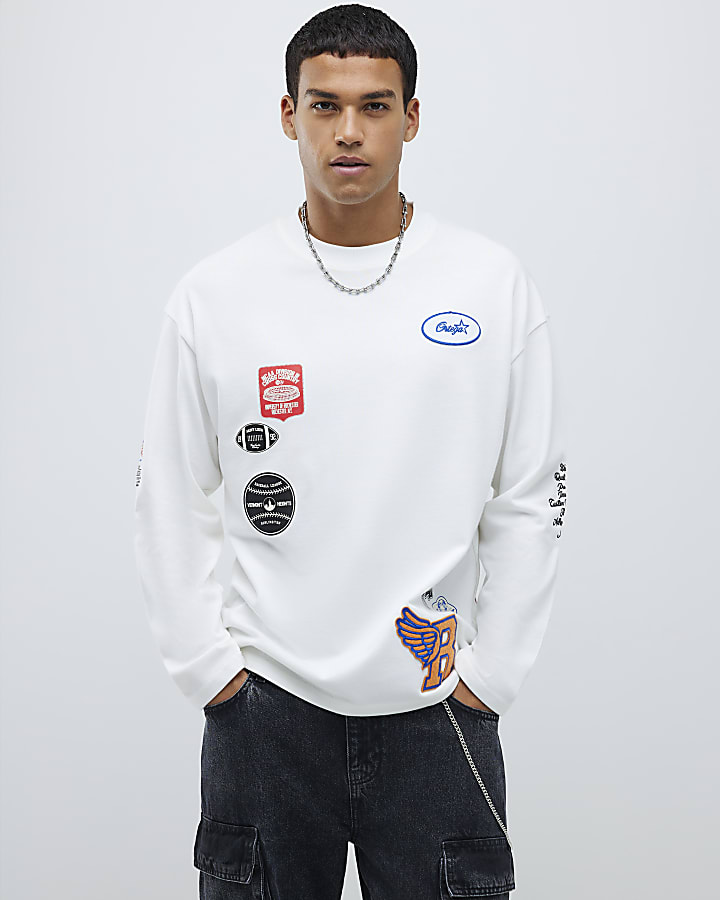 White Boxy Fit Americana Badge T-Shirt