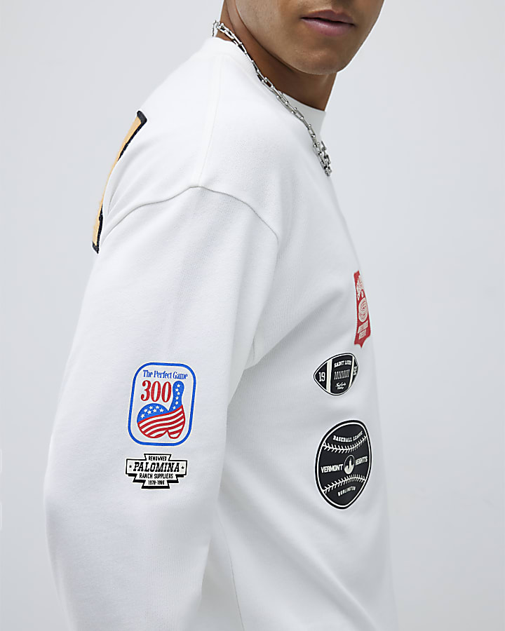 White Boxy Fit Americana Badge T-Shirt