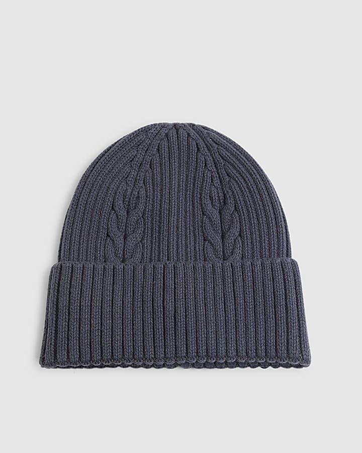 Grey Cable Knit Beanie