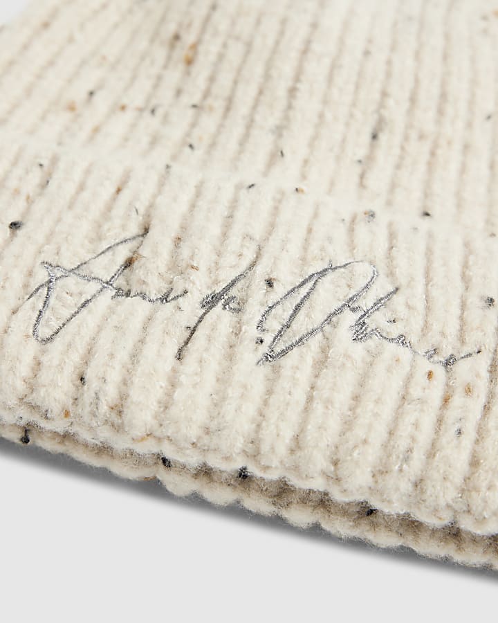 Beige Embroidered Beanie