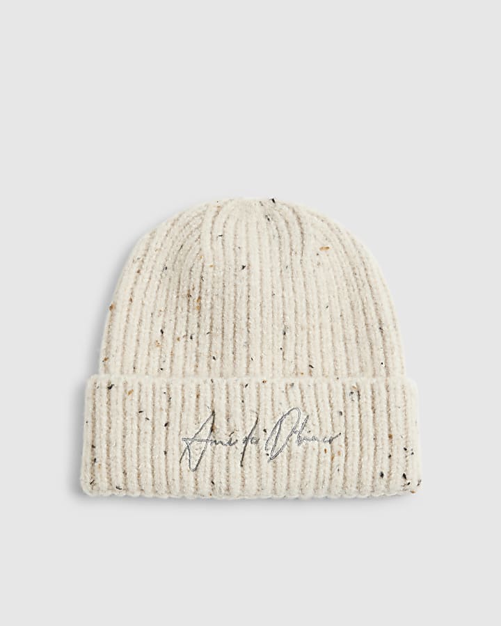 Beige Embroidered Beanie