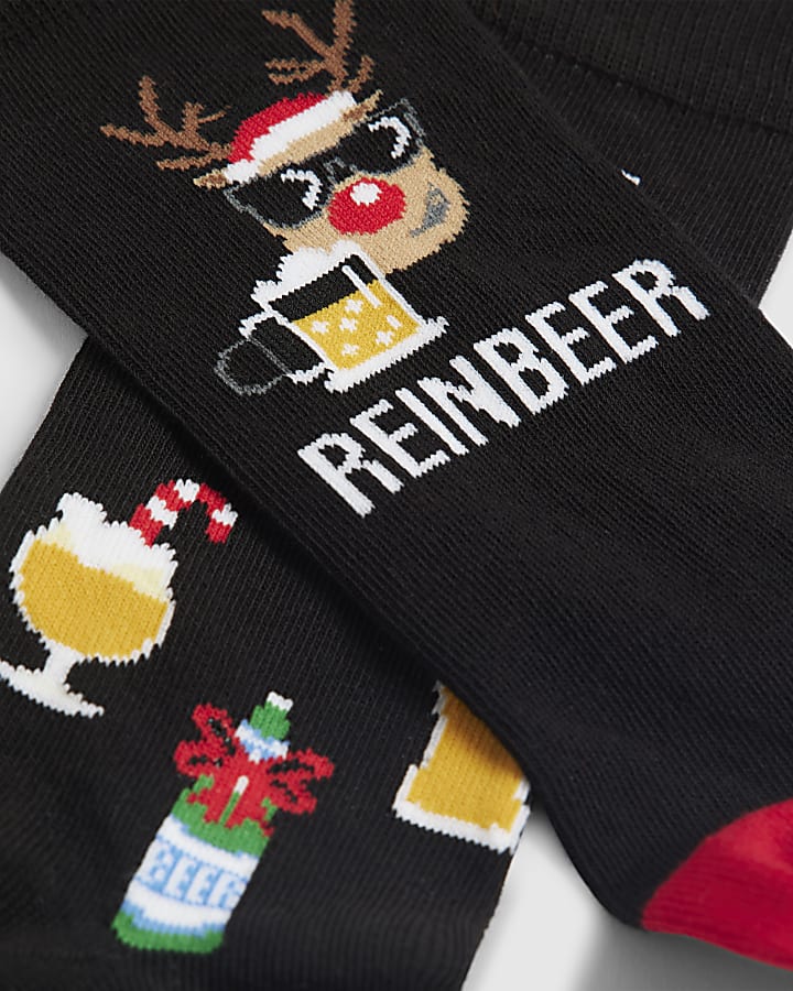 Black Christmas ReinBeer Pack Of 2 Socks