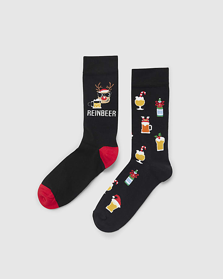 Black Christmas ReinBeer Pack Of 2 Socks