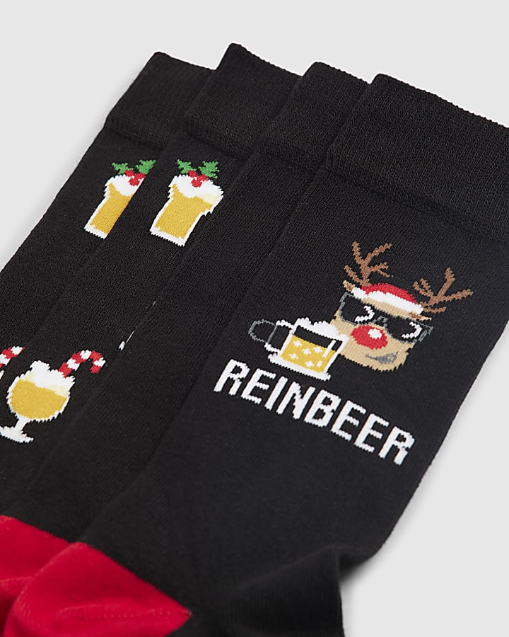 Black Christmas ReinBeer Pack Of 2 Socks