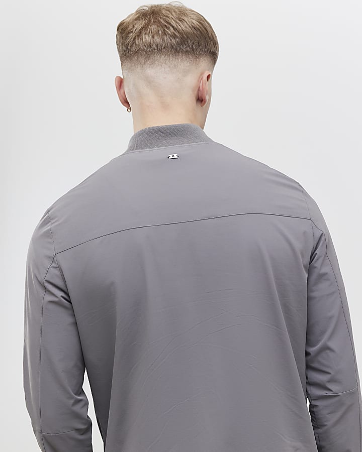 Grey Muscle Fit Bomber Jacket
