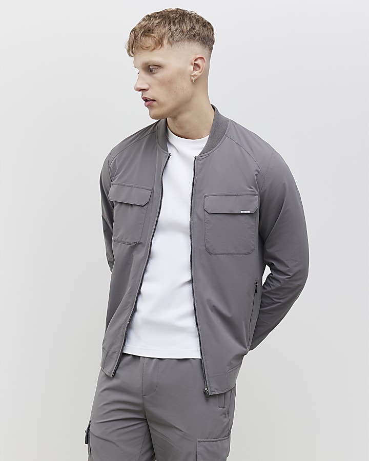 Grey Muscle Fit Bomber Jacket