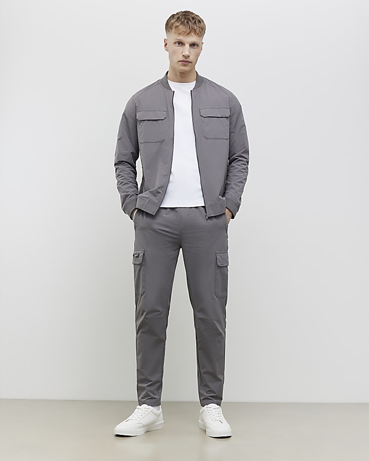 Grey Muscle Fit Bomber Jacket