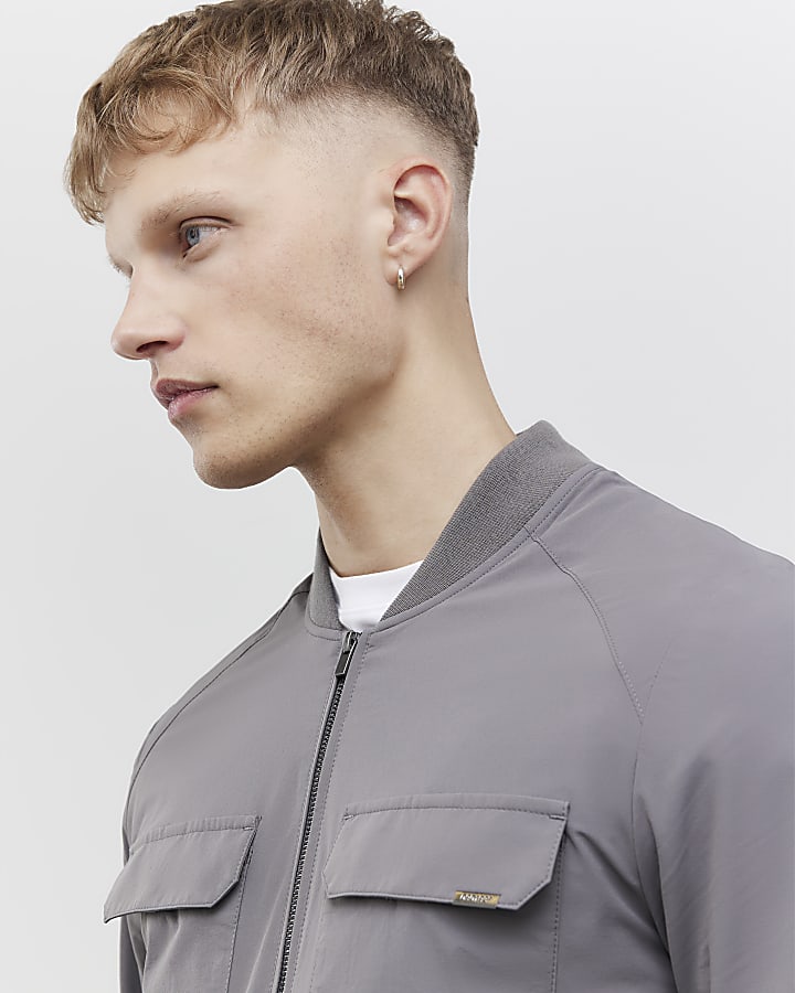 Grey Muscle Fit Bomber Jacket