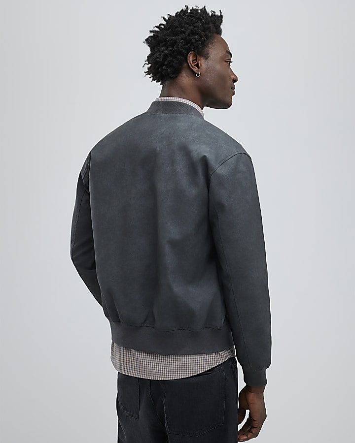 Black Faux Leather Bomber Jacket