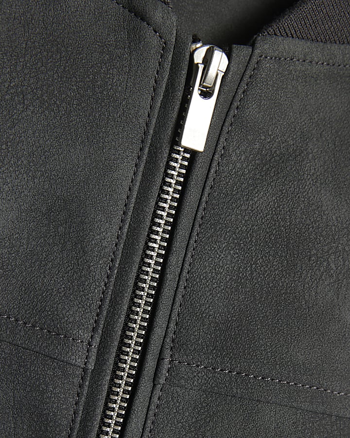 Black Faux Leather Bomber Jacket