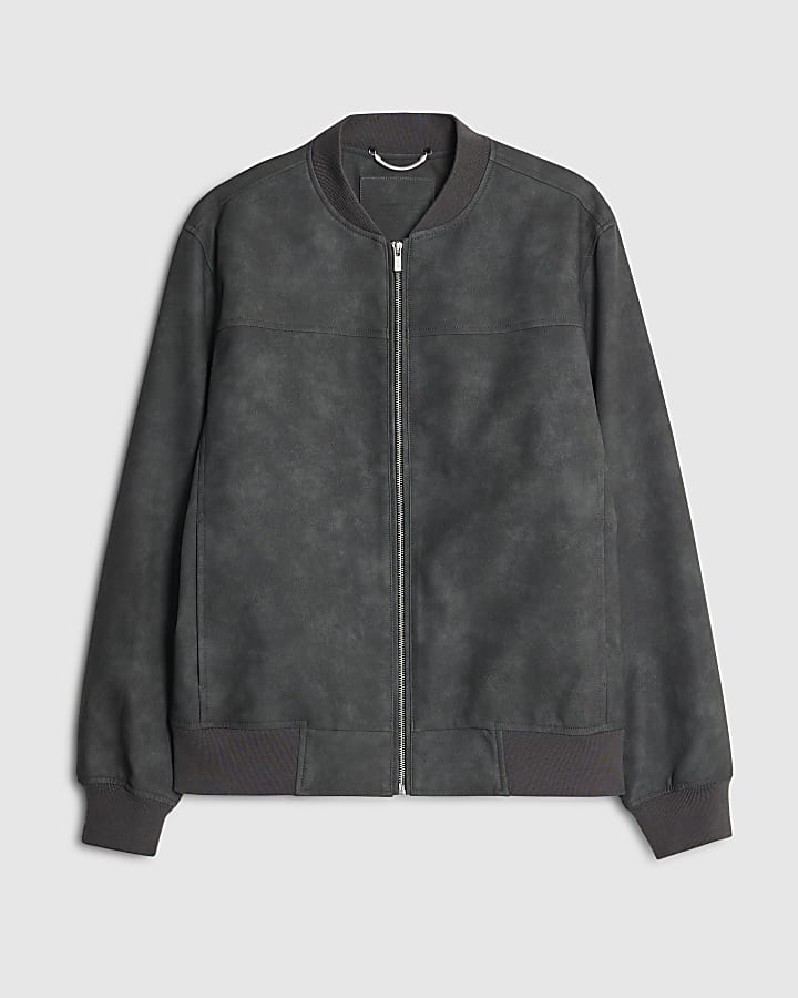 Black Faux Leather Bomber Jacket