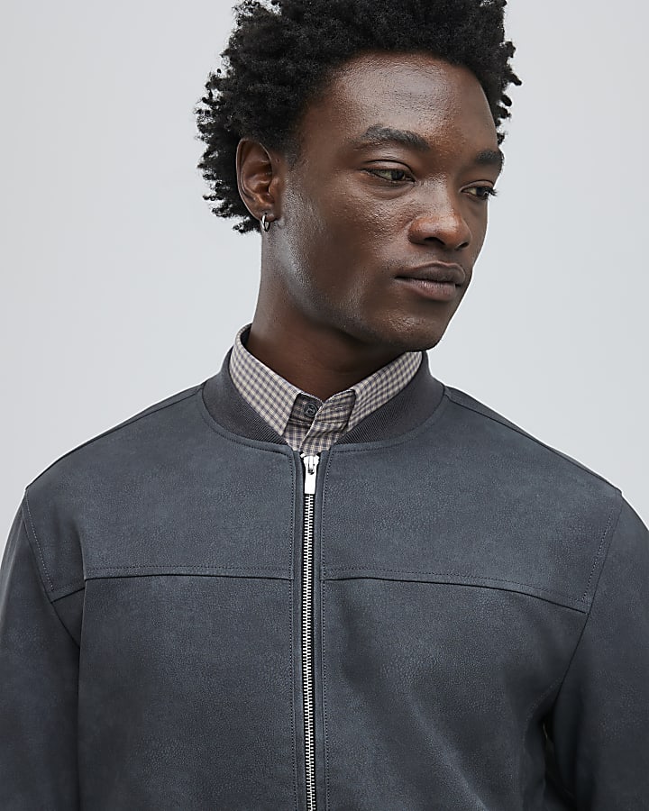 Black Faux Leather Bomber Jacket