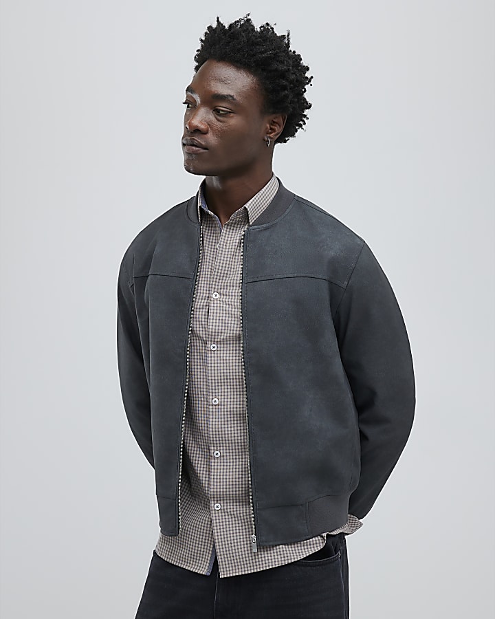 Black Faux Leather Bomber Jacket