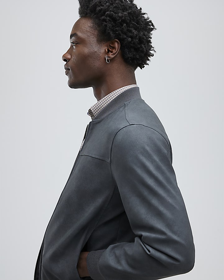 Black Faux Leather Bomber Jacket