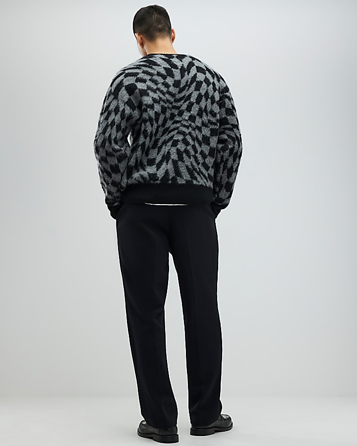 Black Twill Wide Leg Trousers