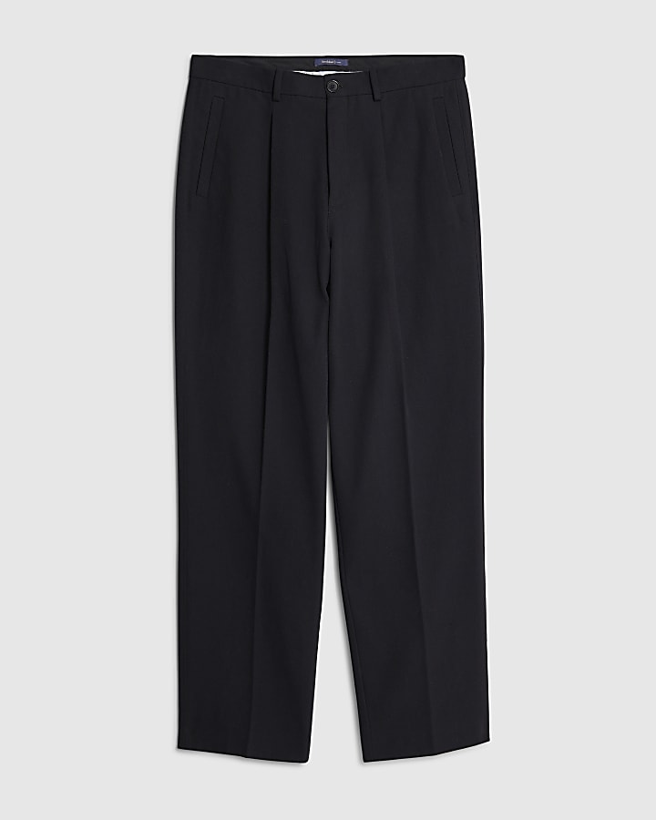 Black Twill Wide Leg Trousers