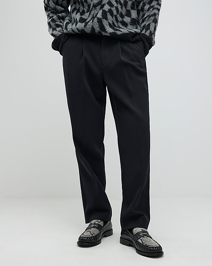 Black Twill Wide Leg Trousers