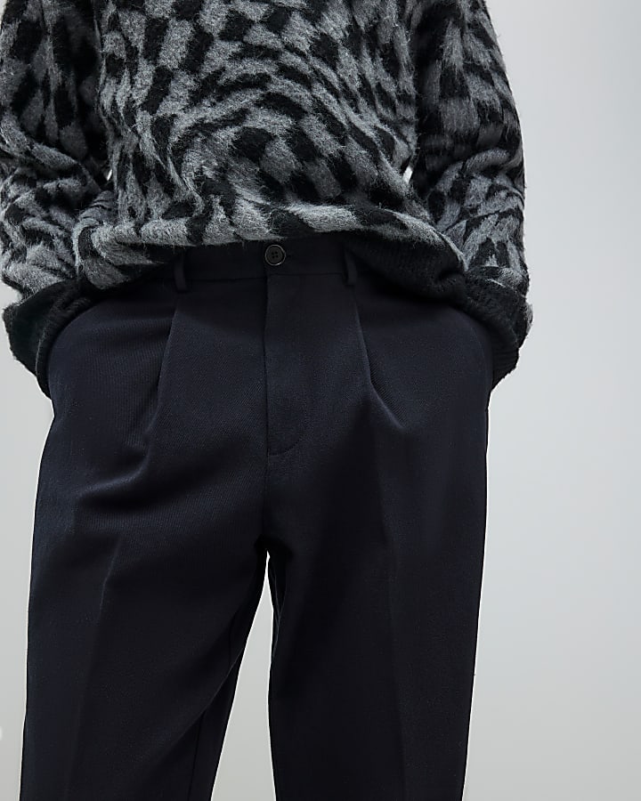 Black Twill Wide Leg Trousers