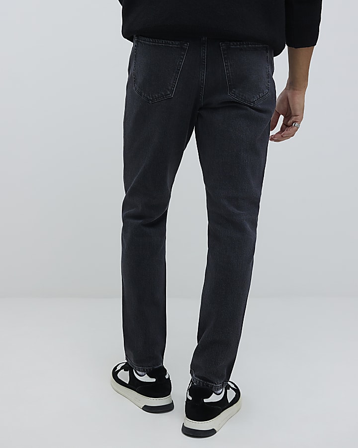 Black Tapered Fit Washed Jeans