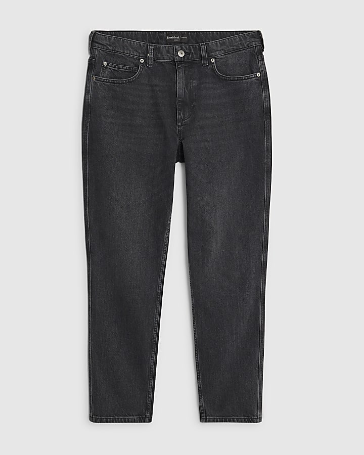 Black Tapered Fit Washed Jeans