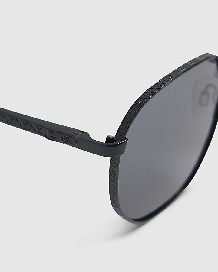Black Monogram Hexagon Smoke Lens Sunglasses