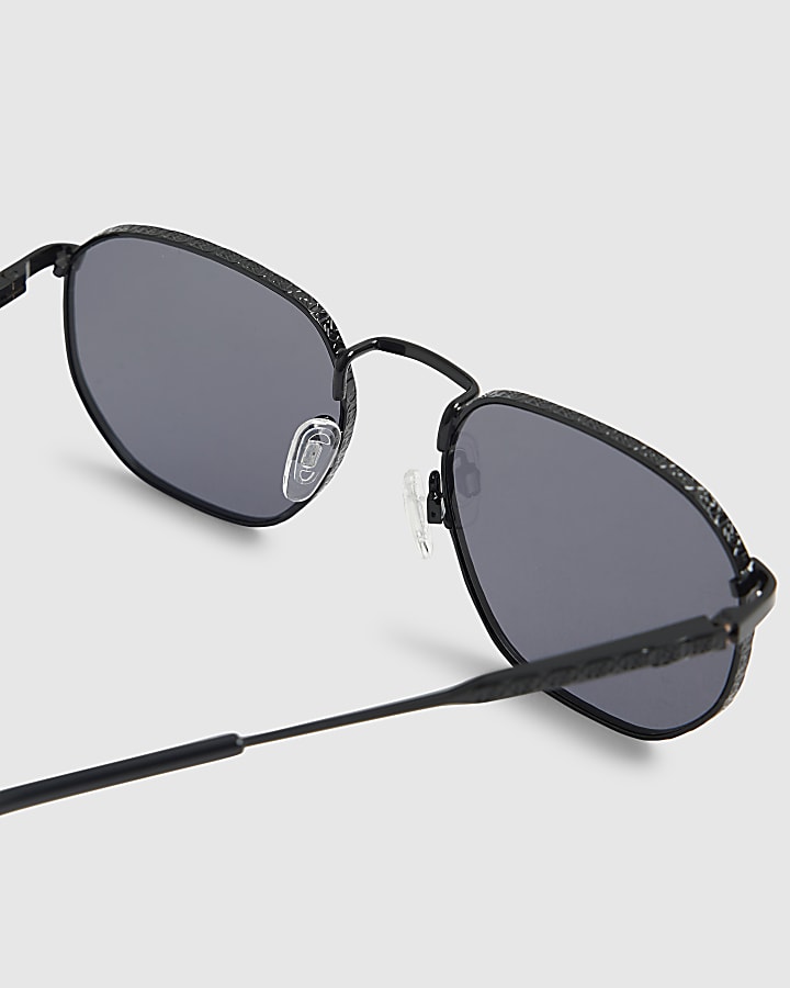 Black Monogram Hexagon Smoke Lens Sunglasses