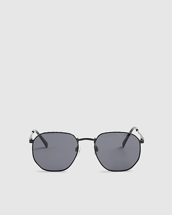 Black Monogram Hexagon Smoke Lens Sunglasses