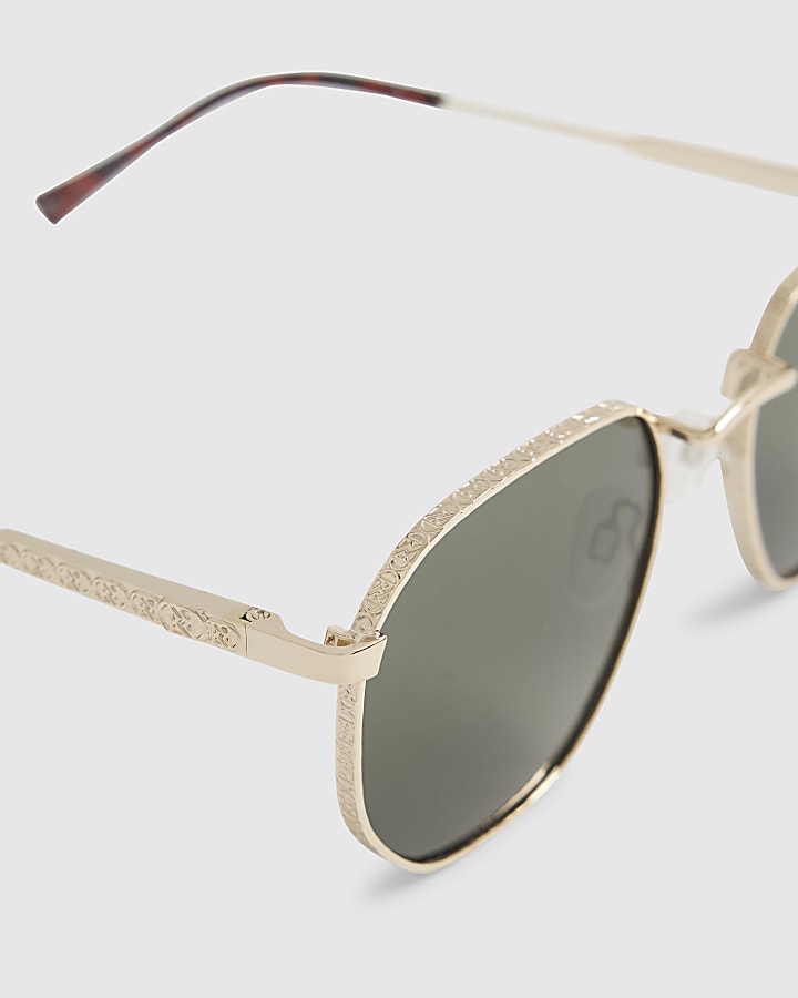 Gold Monogram Hexagon Smoke Lens Sunglasses